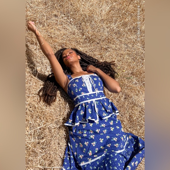 NWOT Gunne Sax x ModCloth Twirling Moments Blue Floral Peplum Dress S - Picture 5 of 16